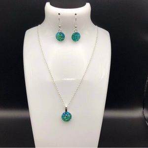 Blue Green Resin Rhinestone Jewelry Set